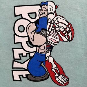 NWT Popeye LARGE Long Sleeve TShirt Boxer Fighter (Back and Sleeve Design)